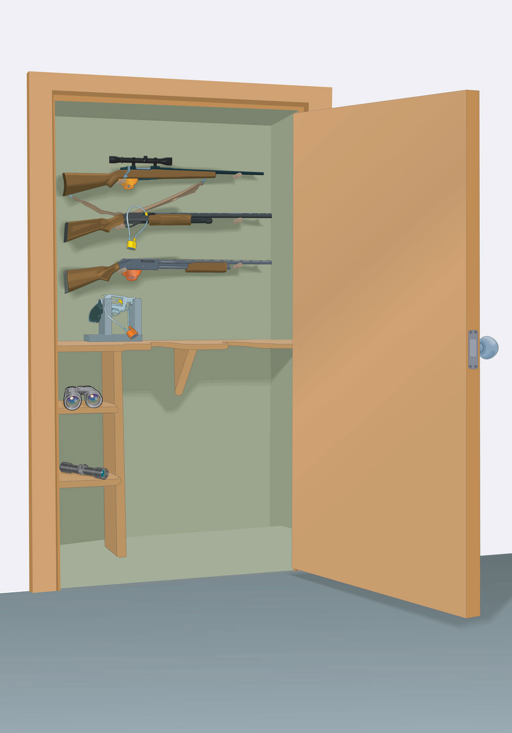 Step 6 of cleaning a firearm: Store in horizontal position or with muzzle pointing down.