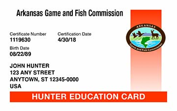 Arkansas hunter safety education card