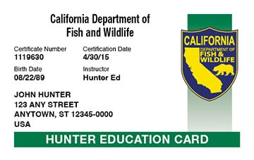 California hunter safety education card