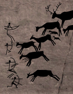 Cave drawings of primitive bowhunters