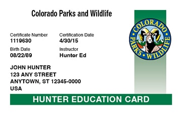 Colorado hunter safety education card