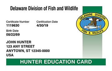 Delaware hunter safety education card