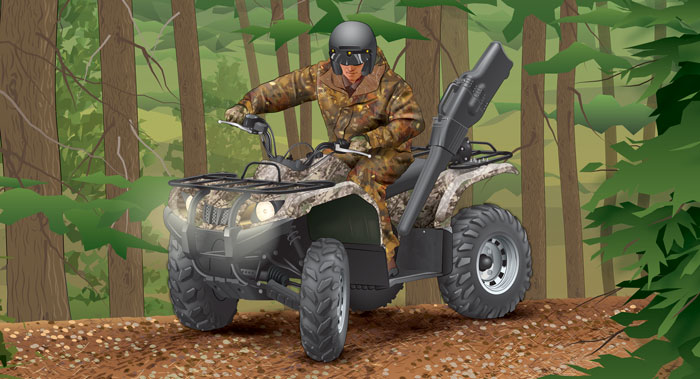 Illustration of hunter on an atv