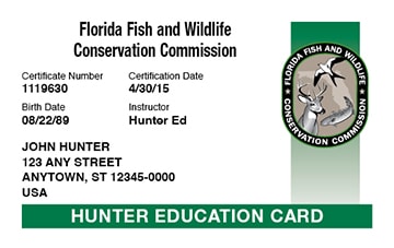 Florida hunter safety education card