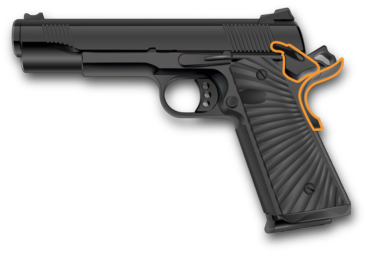 Typical safety locations on a semi-automatic pistol