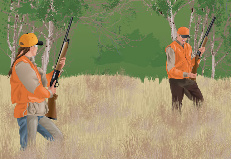 Hunters observing safe zones-of-fire