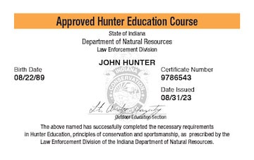 Indiana Hunting hunter safety education card