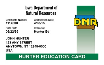 Iowa Hunting hunter safety education card