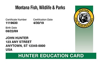 Montana Hunting hunter safety education card