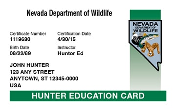 Nevada hunter safety education card