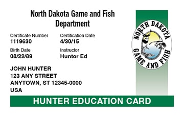 North Dakota hunter safety education card