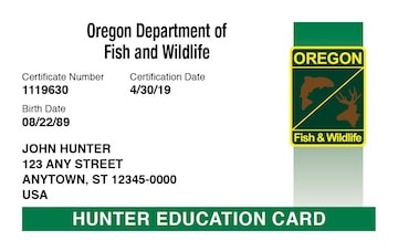 Oregon hunter safety education card