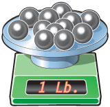 Steel shot weighing one pound on scale