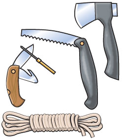 Blades and ropes for a survival kit