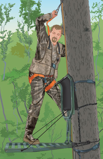 Hunter entering a tree stand