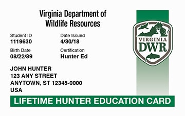 Virginia hunter safety education card