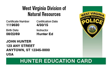 West Virginia hunter safety education card