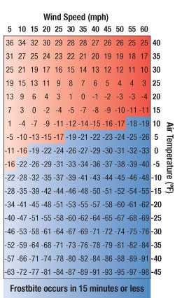 Wind chill factor chart